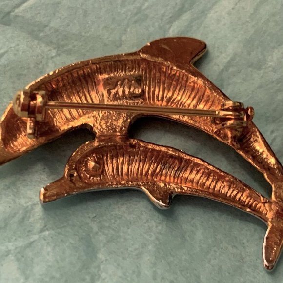 AAI Vintage Dolphin Gold & Silver Stone Pin Brooch - Picture 4 of 4